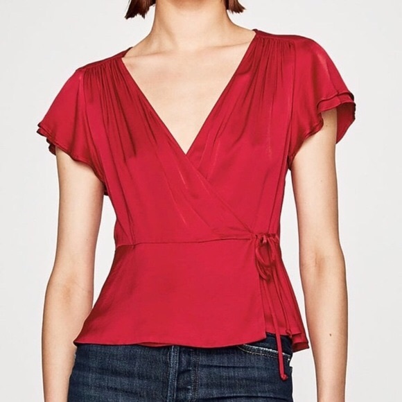 red satin top zara